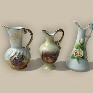 Vtg Lot Of 3 Mini Vases Japan Ceramic Brinns Floral Fruit Hand Painted Porcelain